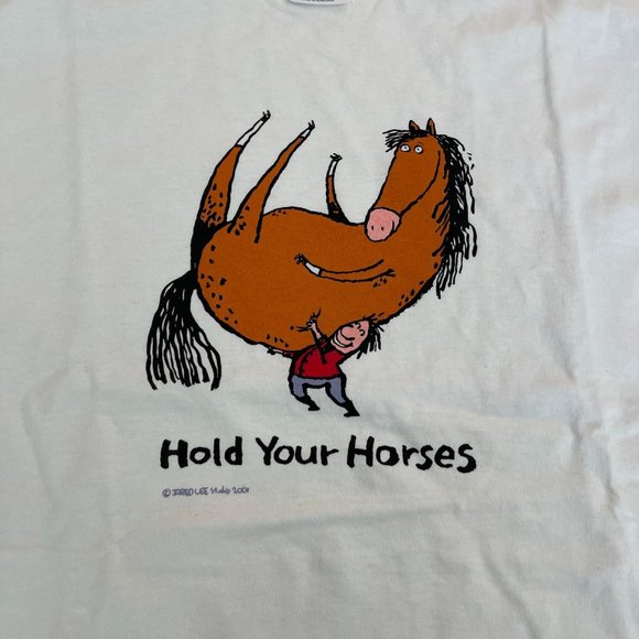 VTG Jared Lee Studio White SS T-Shirt Hold your Horse, Size L (14-16) NWT Defect - Picture 5 of 9